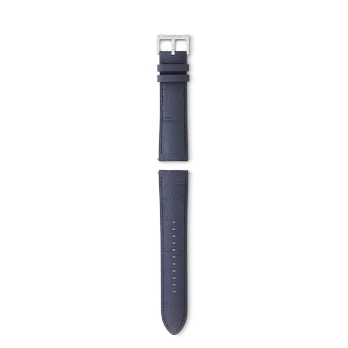 Blå kalvskinnsrem med grå spänne