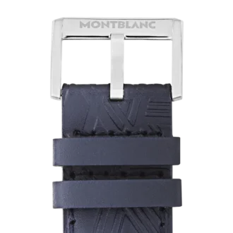 Blå kalvskinnsrem med grå spänne