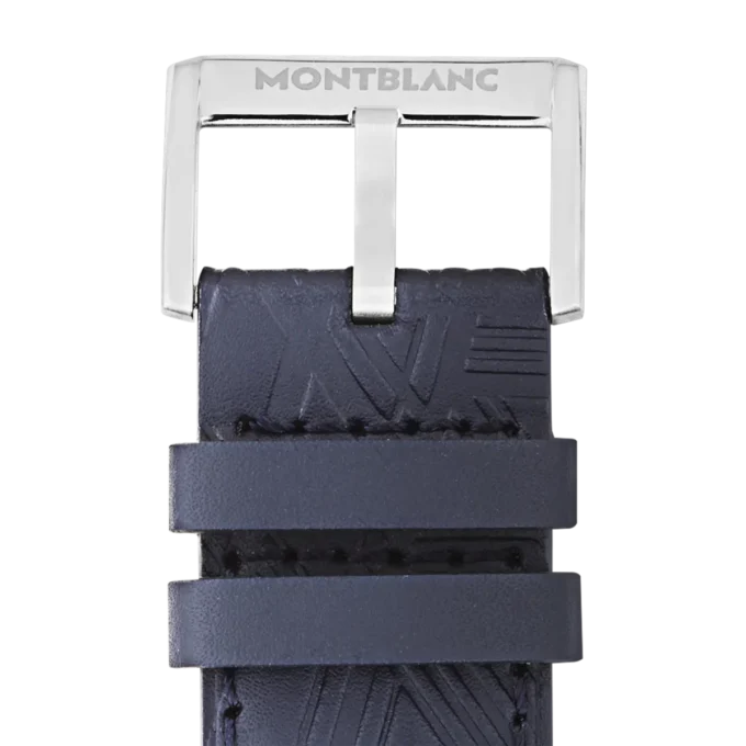 Blå kalvskinnsrem med grå spänne