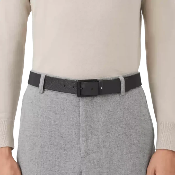 Blå/svart 35 mm vändbart läderbälte