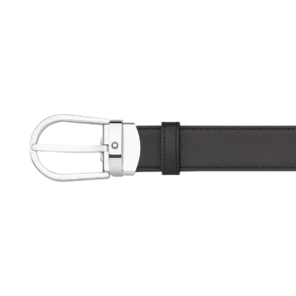 Hästsko-spänne svart/brunt 30 mm vändbart läderbälte