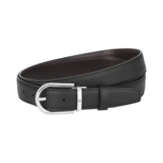 Hästsko-spänne svart/brunt 30 mm vändbart läderbälte