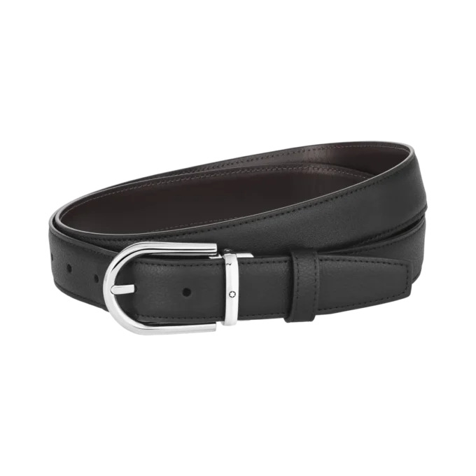 Hästsko-spänne svart/brunt 30 mm vändbart läderbälte