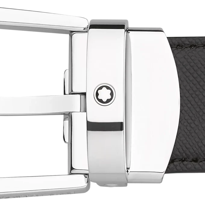 Hästsko-spänne svart/brunt 30 mm vändbart läderbälte