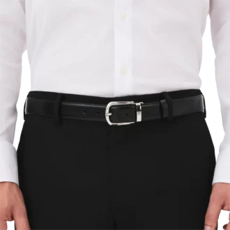 Hästsko-spänne svart/brunt 30 mm vändbart läderbälte