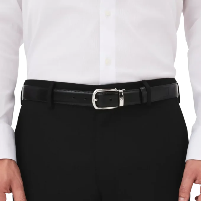 Hästsko-spänne svart/brunt 30 mm vändbart läderbälte