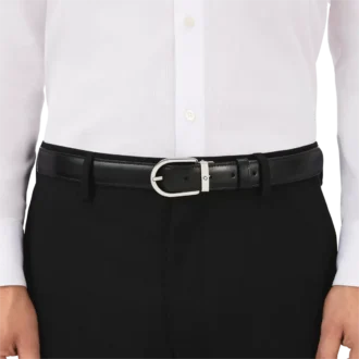 Hästsko-spänne svart/brunt 30 mm vändbart läderbälte