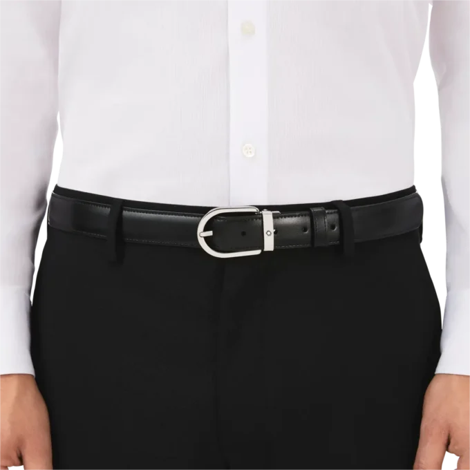 Hästsko-spänne svart/brunt 30 mm vändbart läderbälte