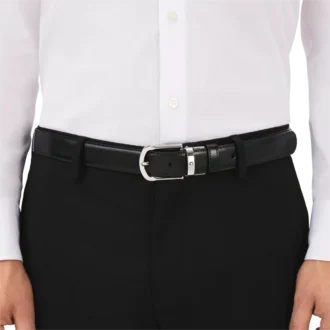 Hästsko-spänne svart/brunt 30 mm vändbart läderbälte