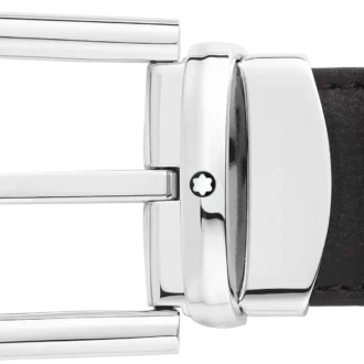 Hästsko-spänne svart/brunt 30 mm vändbart läderbälte