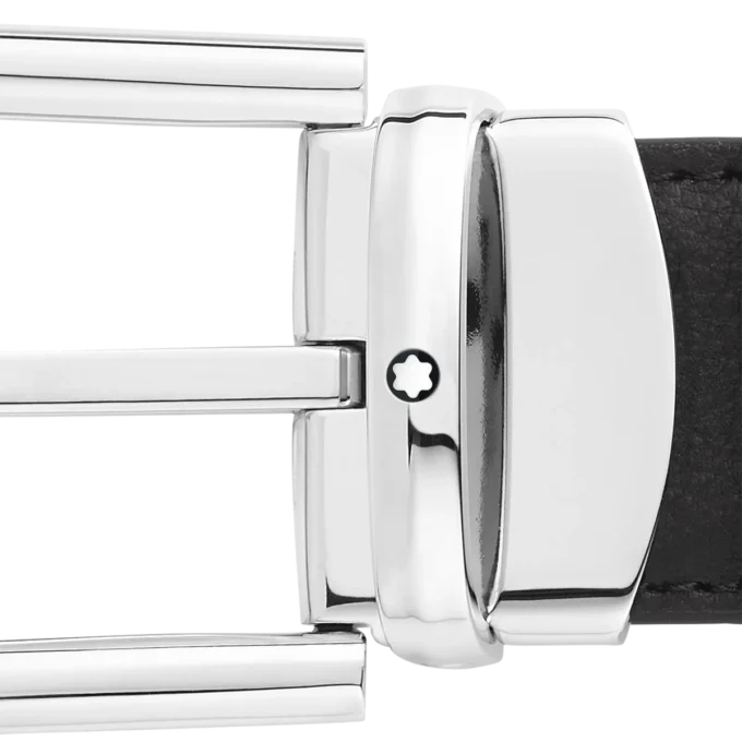 Hästsko-spänne svart/brunt 30 mm vändbart läderbälte