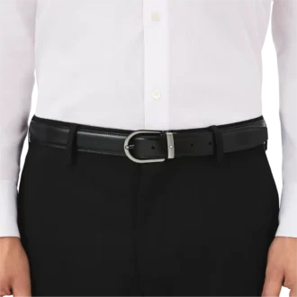 Hästsko-spänne svart/brunt 30 mm vändbart läderbälte