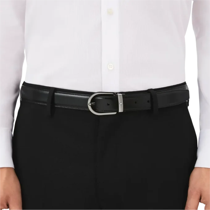 Hästsko-spänne svart/brunt 30 mm vändbart läderbälte