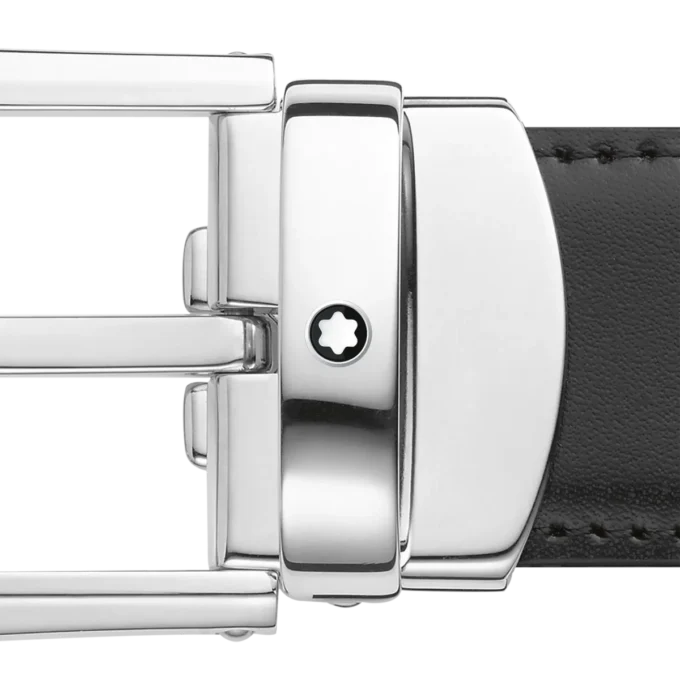 Hästsko-spänne svart/brunt 30 mm vändbart läderbälte