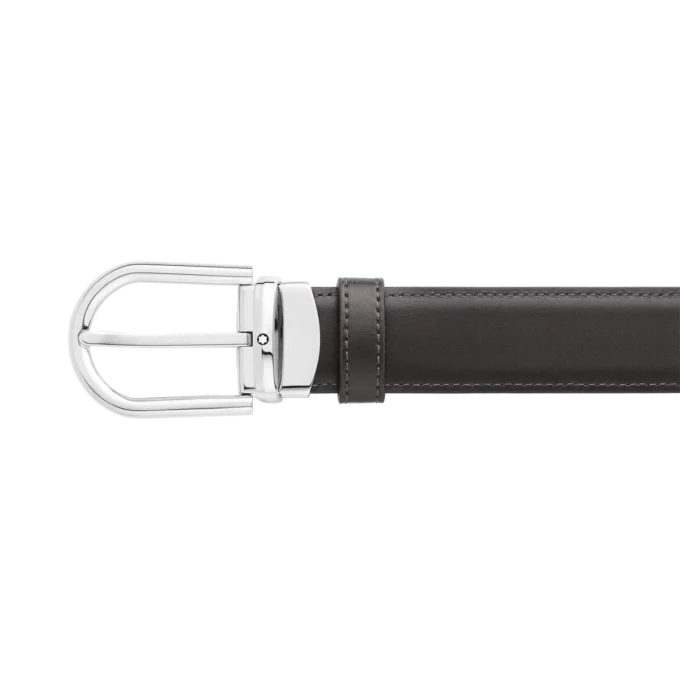 Hästsko-spänne svart/brunt 30 mm vändbart läderbälte