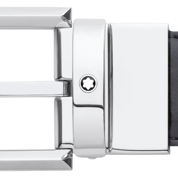 Hästsko-spänne svart/brunt 30 mm vändbart läderbälte