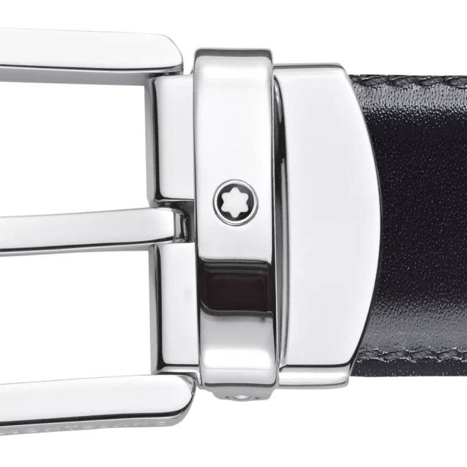 Hästsko-spänne svart/brunt 30 mm vändbart läderbälte