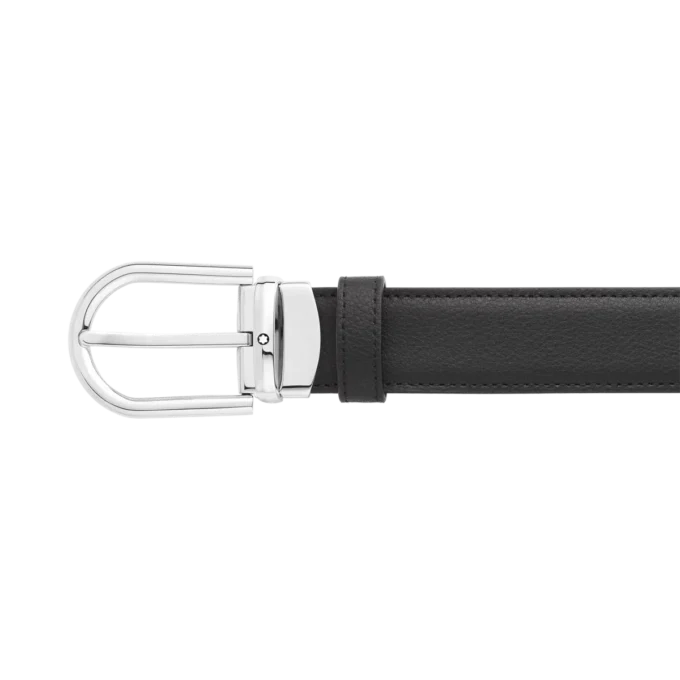 Hästsko-spänne svart/brunt 30 mm vändbart läderbälte