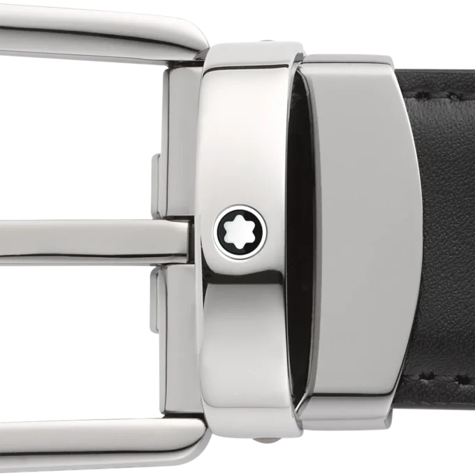 Hästsko-spänne svart/brunt 30 mm vändbart läderbälte