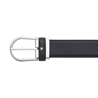 Hästskoformad spänne, blått 35 mm läderbälte