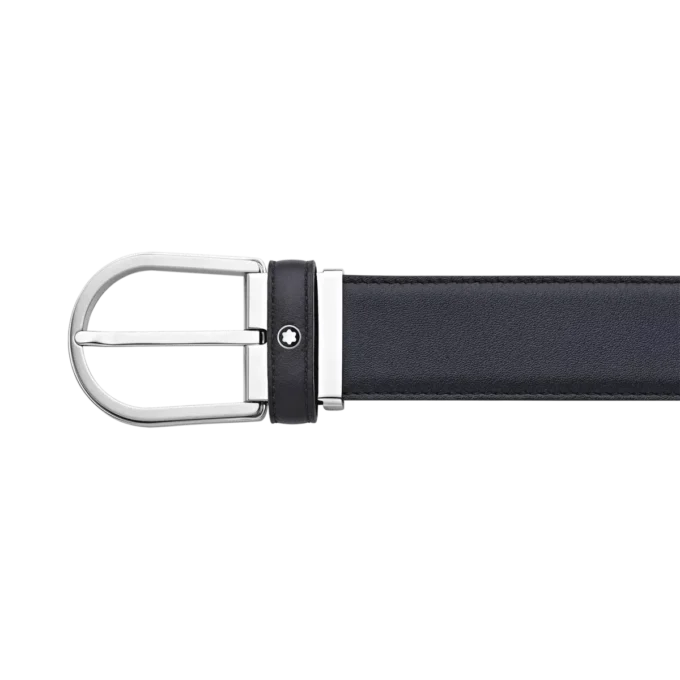 Hästskoformad spänne, blått 35 mm läderbälte