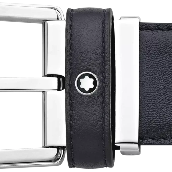 Hästskoformad spänne, blått 35 mm läderbälte