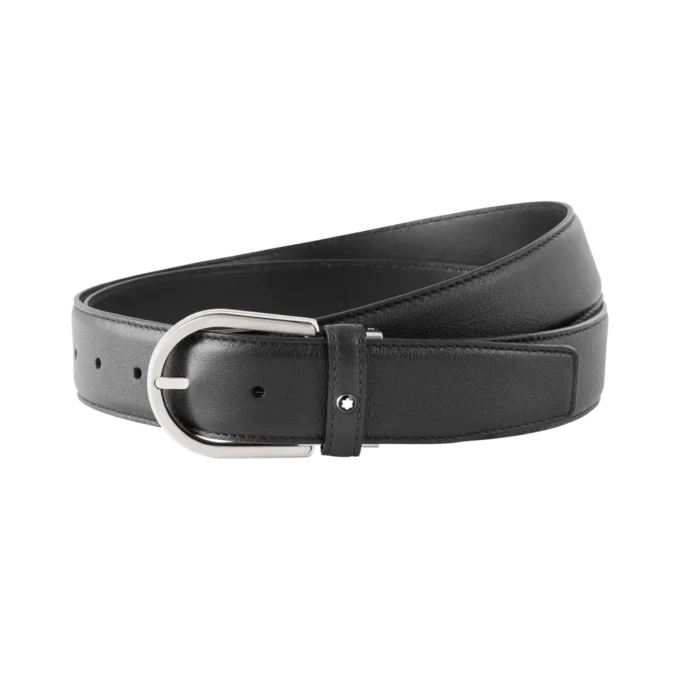 Hästskoformad spänne, grått 35 mm läderbälte