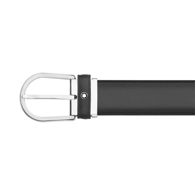 Hästskoformad spänne, grått 35 mm läderbälte