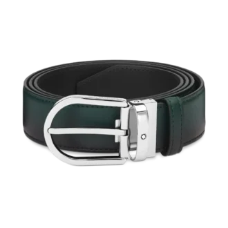 Hästskoformad spänne sfumato brittiskt grönt 35 mm läderbälte