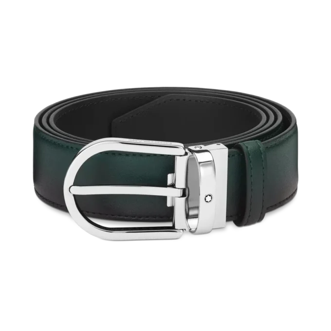 Hästskoformad spänne sfumato brittiskt grönt 35 mm läderbälte