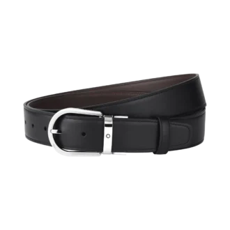 Hästskoformad spänne svart/brunt 35 mm läderbälte