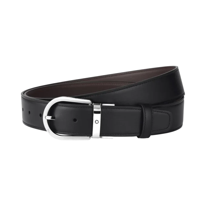 Hästskoformad spänne svart/brunt 35 mm läderbälte