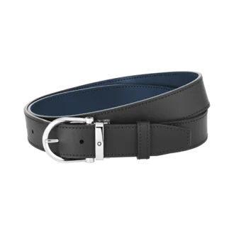 Hästskospänne svart/blå 35 mm vändbart läderbälte