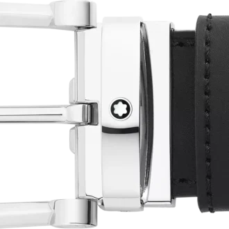 Hästskospänne svart/blå 35 mm vändbart läderbälte