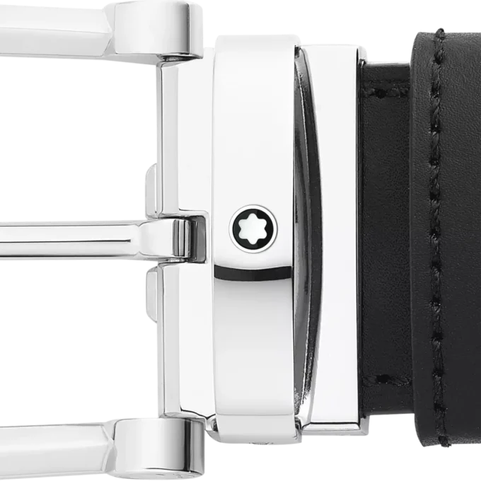 Hästskospänne svart/blå 35 mm vändbart läderbälte