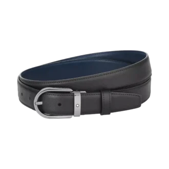 Hästskospänne svart/blått 30 mm vändbart läderbälte