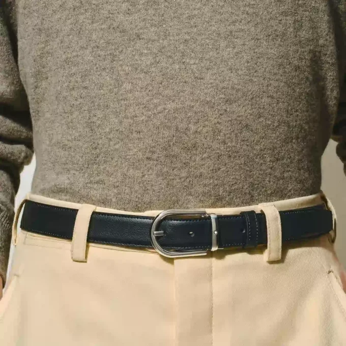 Hästskospänne svart/blått 30 mm vändbart läderbälte