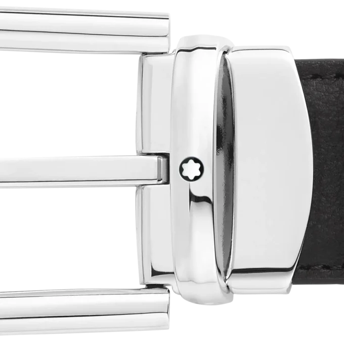 Hästskospänne svart/blått 30 mm vändbart läderbälte