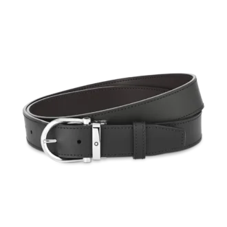 Hästskospänne svart/brunt 35 mm vändbart läderbälte