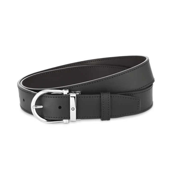 Hästskospänne svart/brunt 35 mm vändbart läderbälte