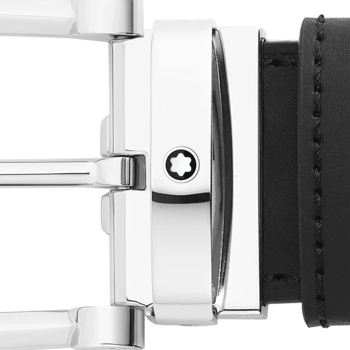 Hästskospänne svart/brunt 35 mm vändbart läderbälte