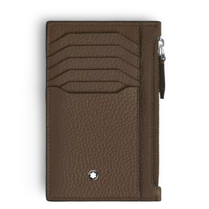 Kortficka i kornat läder med dragkedja