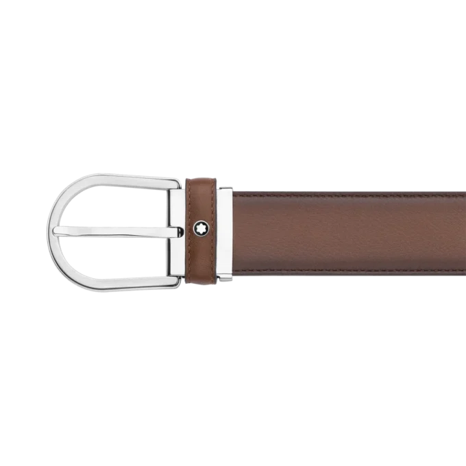 Läderbälte med hästskospänne, brunt, 35 mm