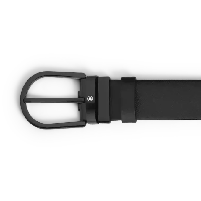 Läderbälte med svart 35 mm hästskospänne