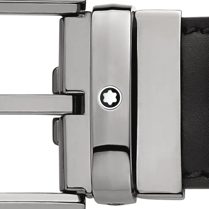 Läderbälte med svart hästskospänne, 35 mm