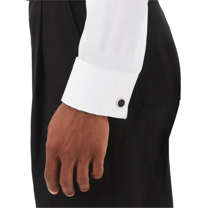 Manschettknappar, runda i rostfritt stål med inlägg i kolmönster