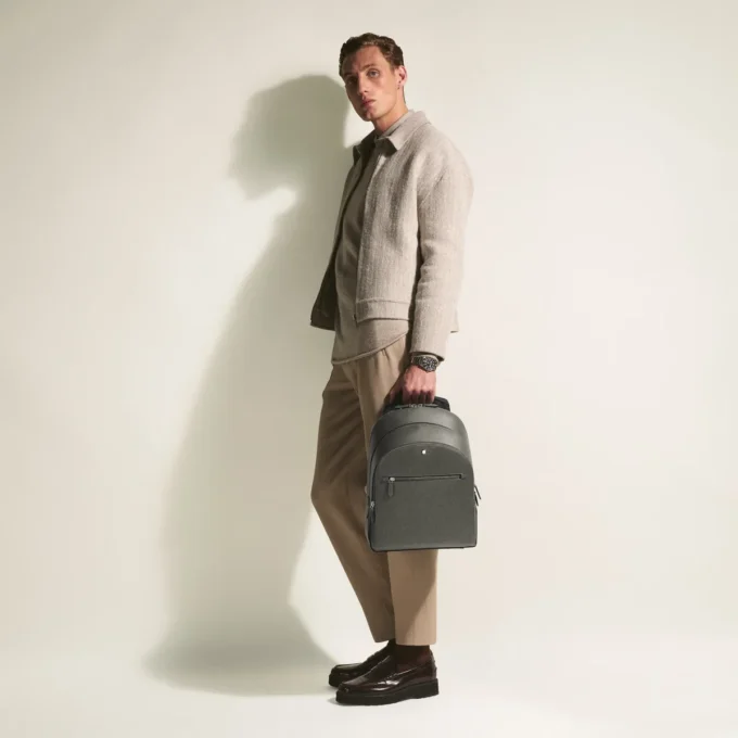 Medelstor ryggsäck i sartorial-läder med 3 fack