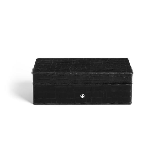 Pennask, krokodilpräglat läder, svart