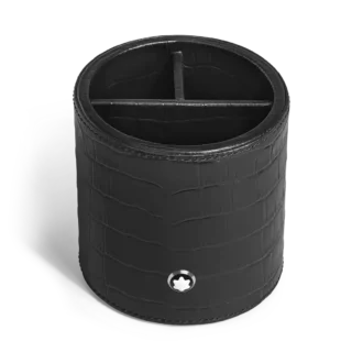 Pennställ, krokodilpräglat läder, svart