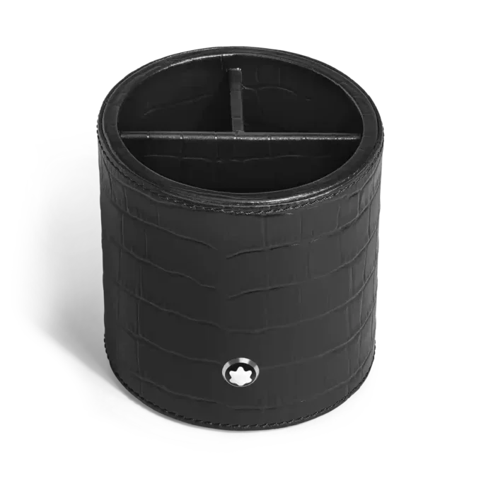 Pennställ, krokodilpräglat läder, svart